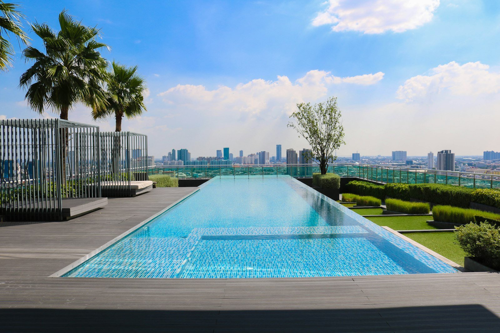 Rooftop lap pool with skyline view
